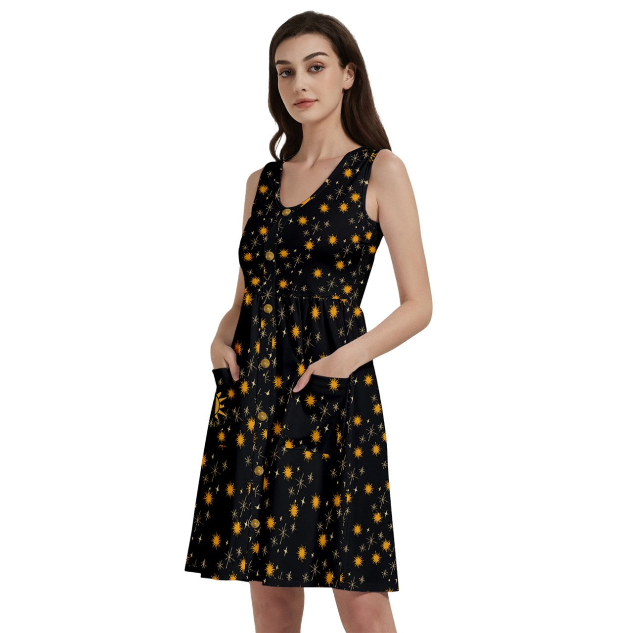 Black Whimsy Button Dress With Pocket