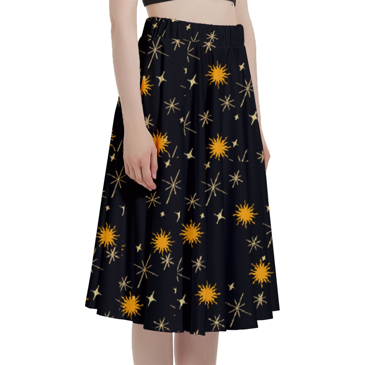 Black Whimsy Midi Skirt With Pocket