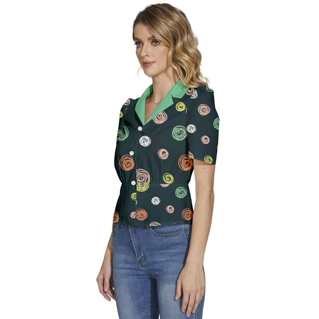 Mint Milk Puffed Short Sleeve Button Up Jacket