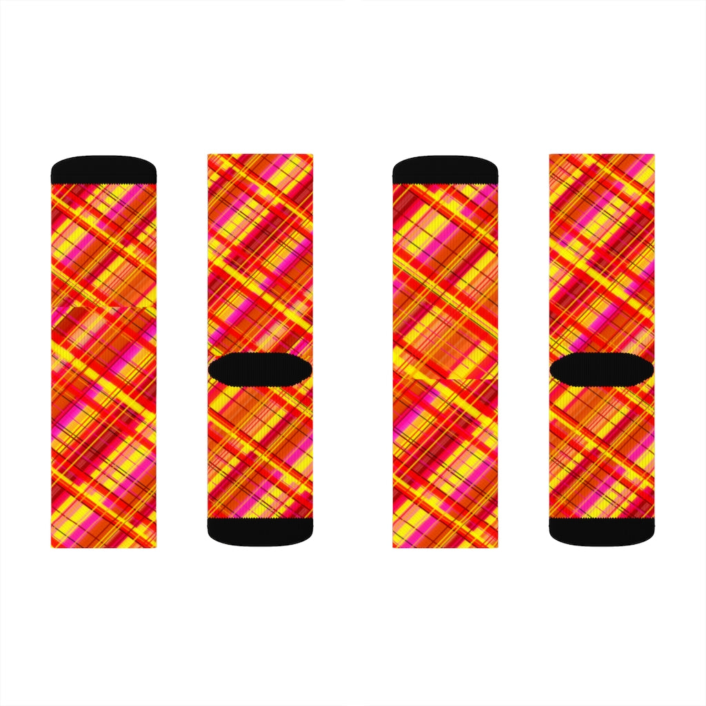 Orange Diagonal Plaid Sublimation Socks