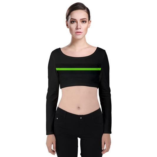 black green stripe Velvet Long Sleeve Crop Top
