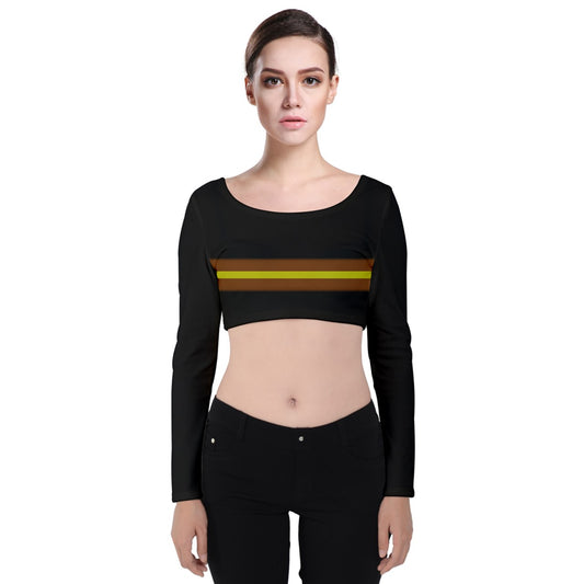 brownyellowstripe Velvet Long Sleeve Crop Top