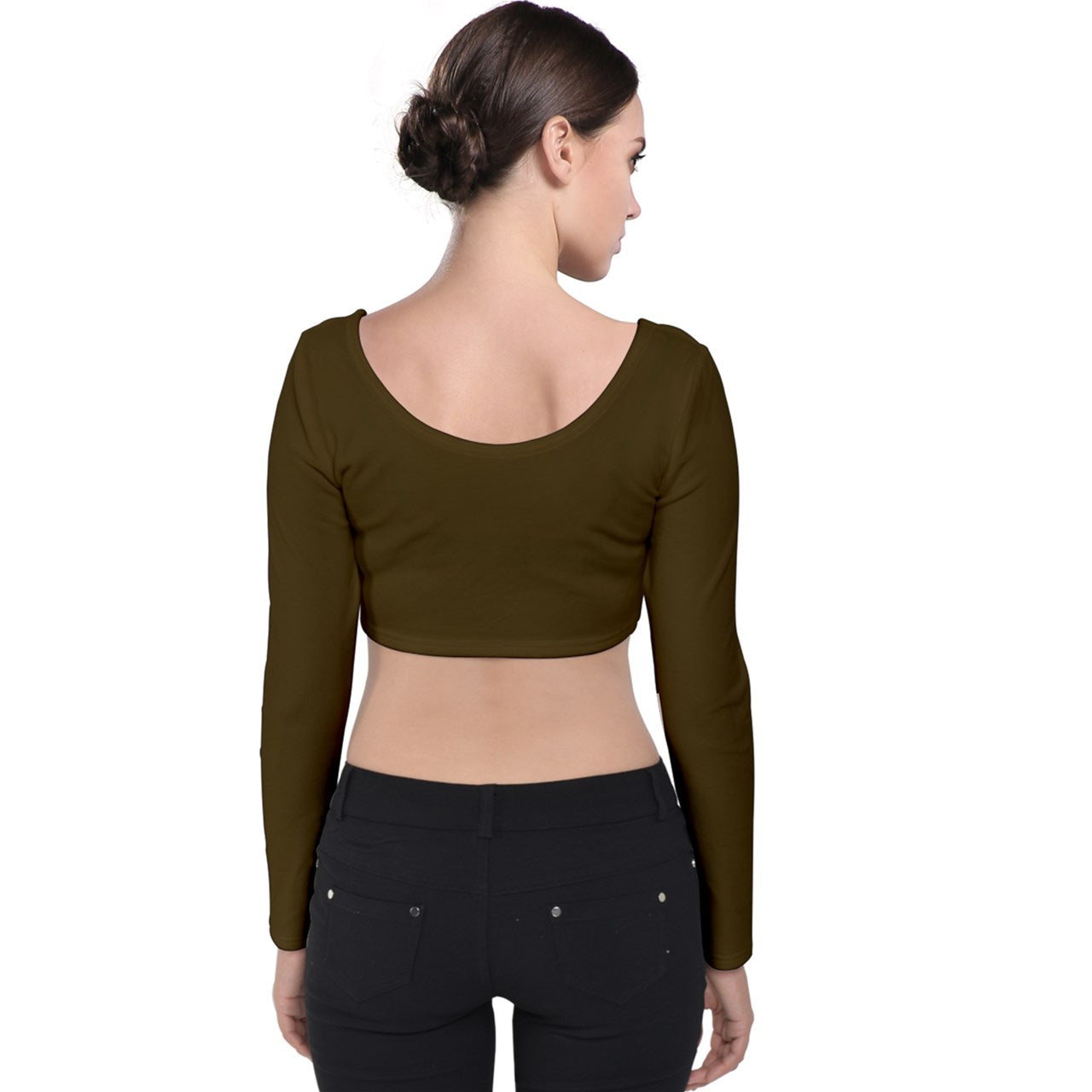 Brown brown yellow stripe Velvet Long Sleeve Crop Top