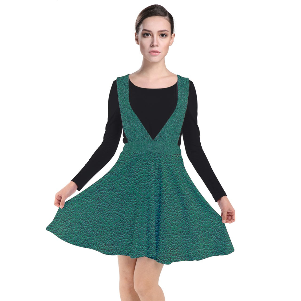 green cheeta Plunge Pinafore Dress