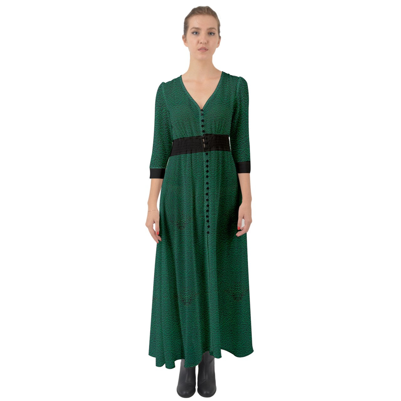 green cheeta Button Up Boho Maxi Dress