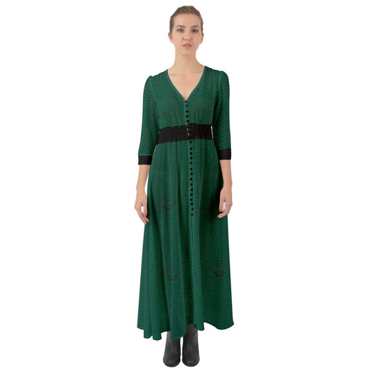 green cheeta Button Up Boho Maxi Dress