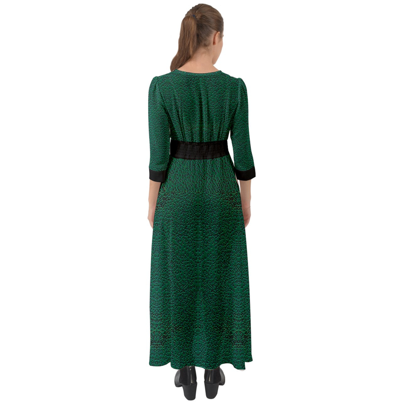 green cheeta Button Up Boho Maxi Dress