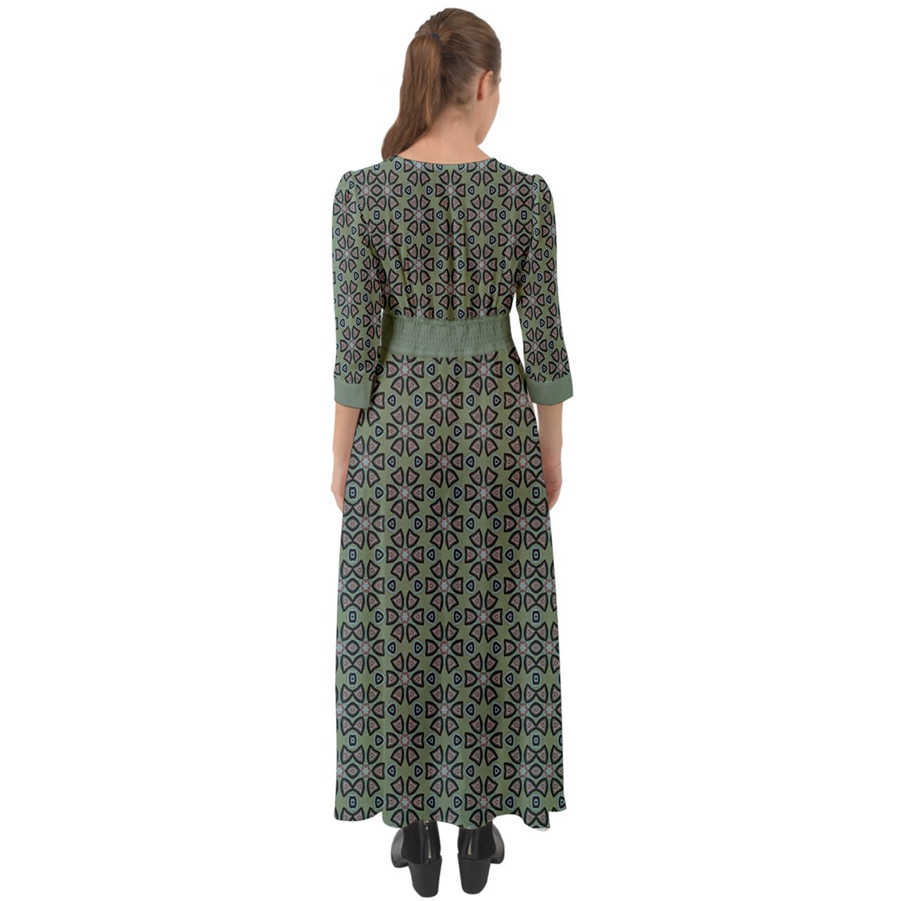 Green Purple Floral Button Up Boho Maxi Dress