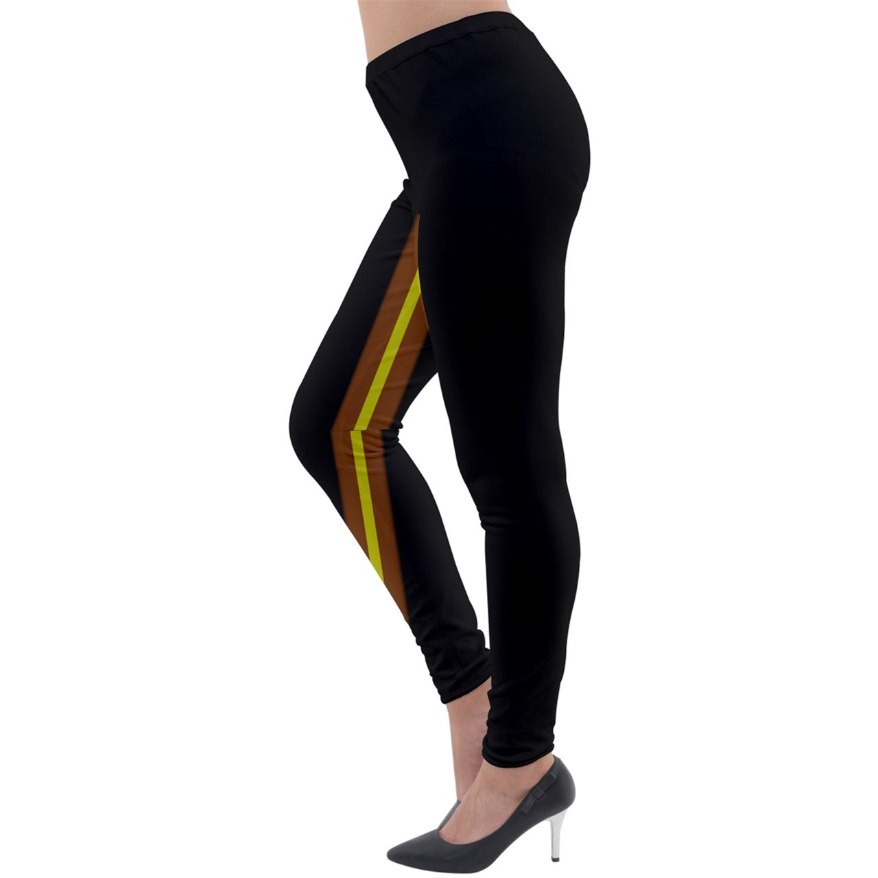 Black brown yellow stripe Lightweight Velour Leggings