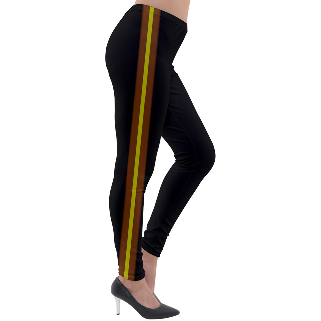 Black brown yellow stripe Lightweight Velour Leggings