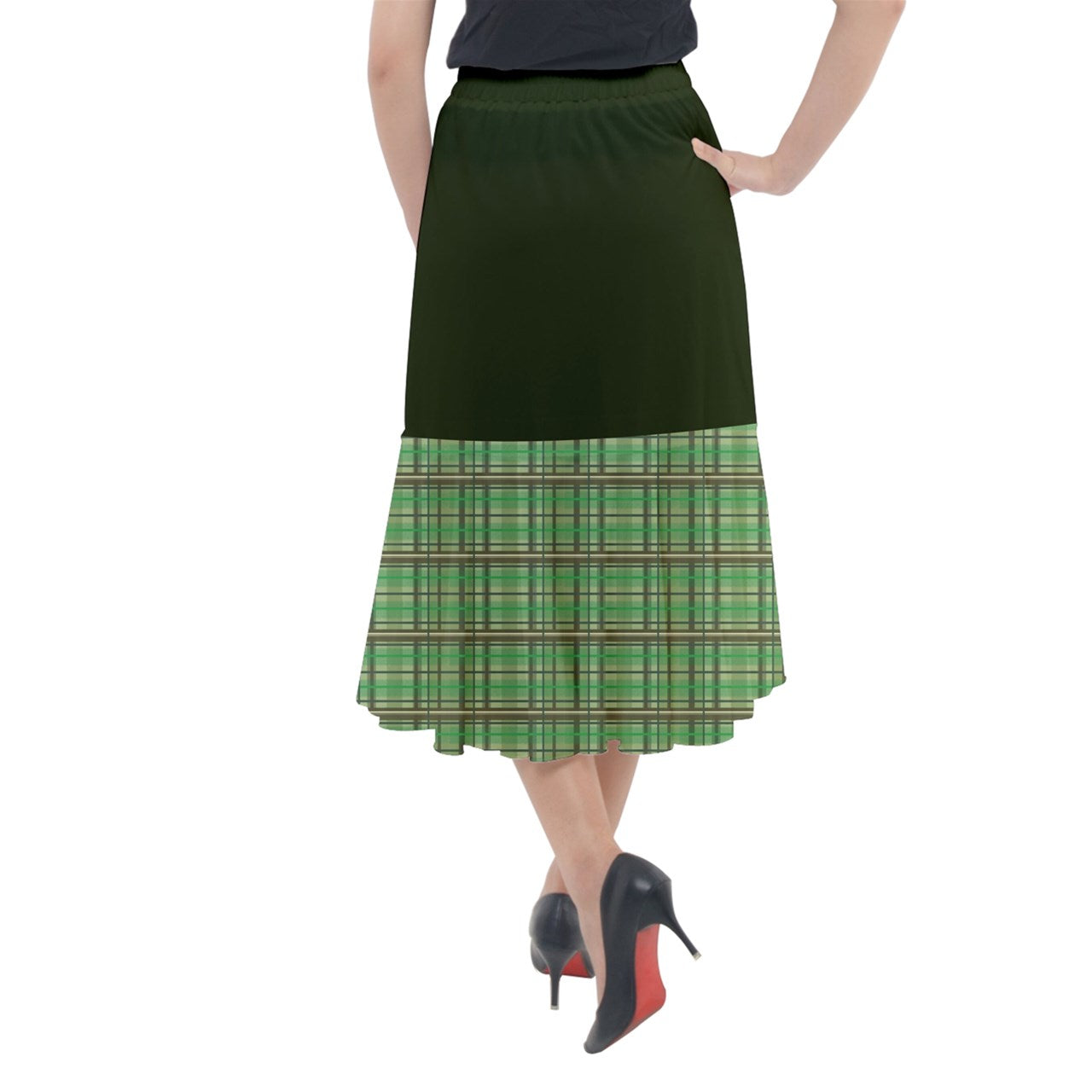 green partial plaid academia Midi Mermaid Skirt