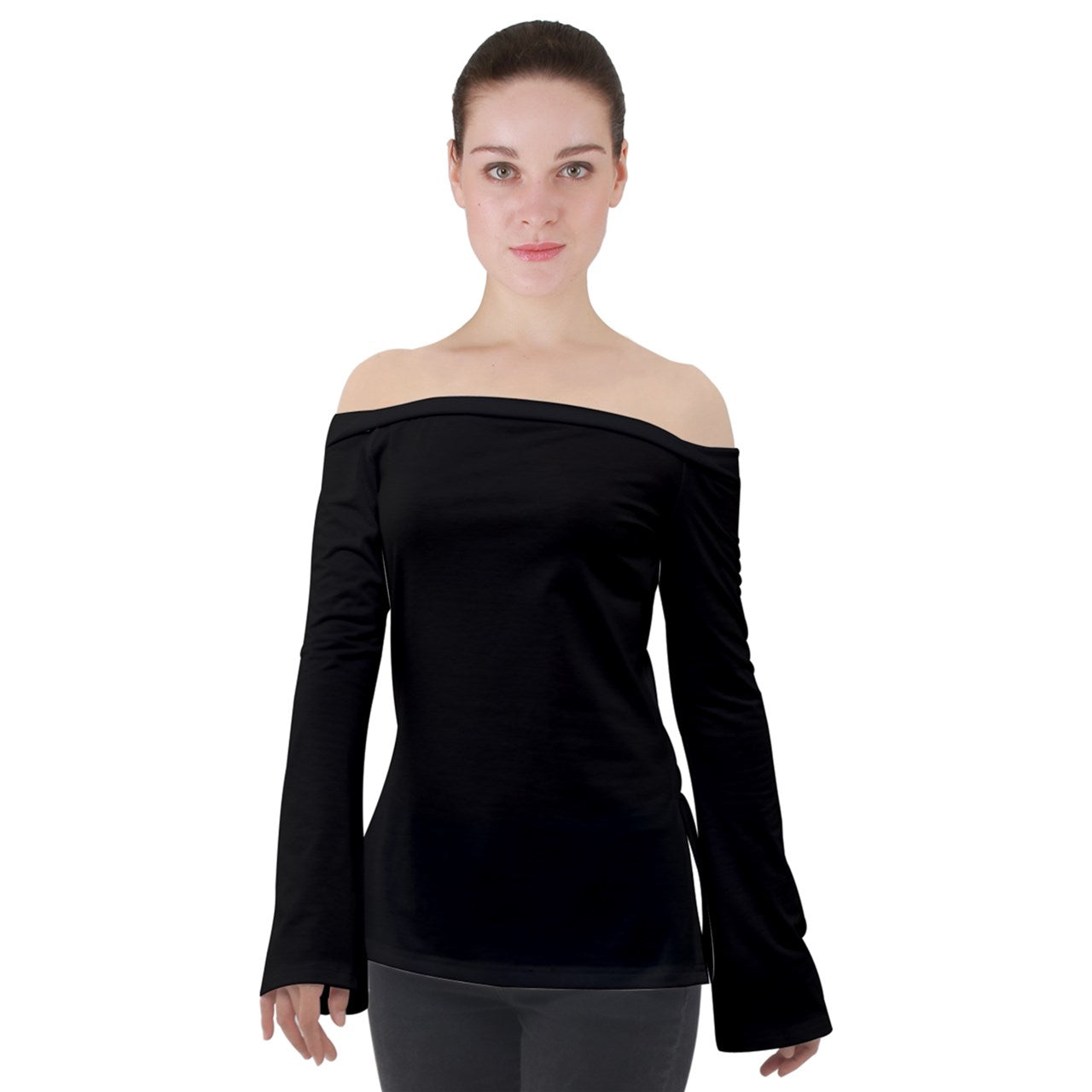 all black Off Shoulder Long Sleeve Top