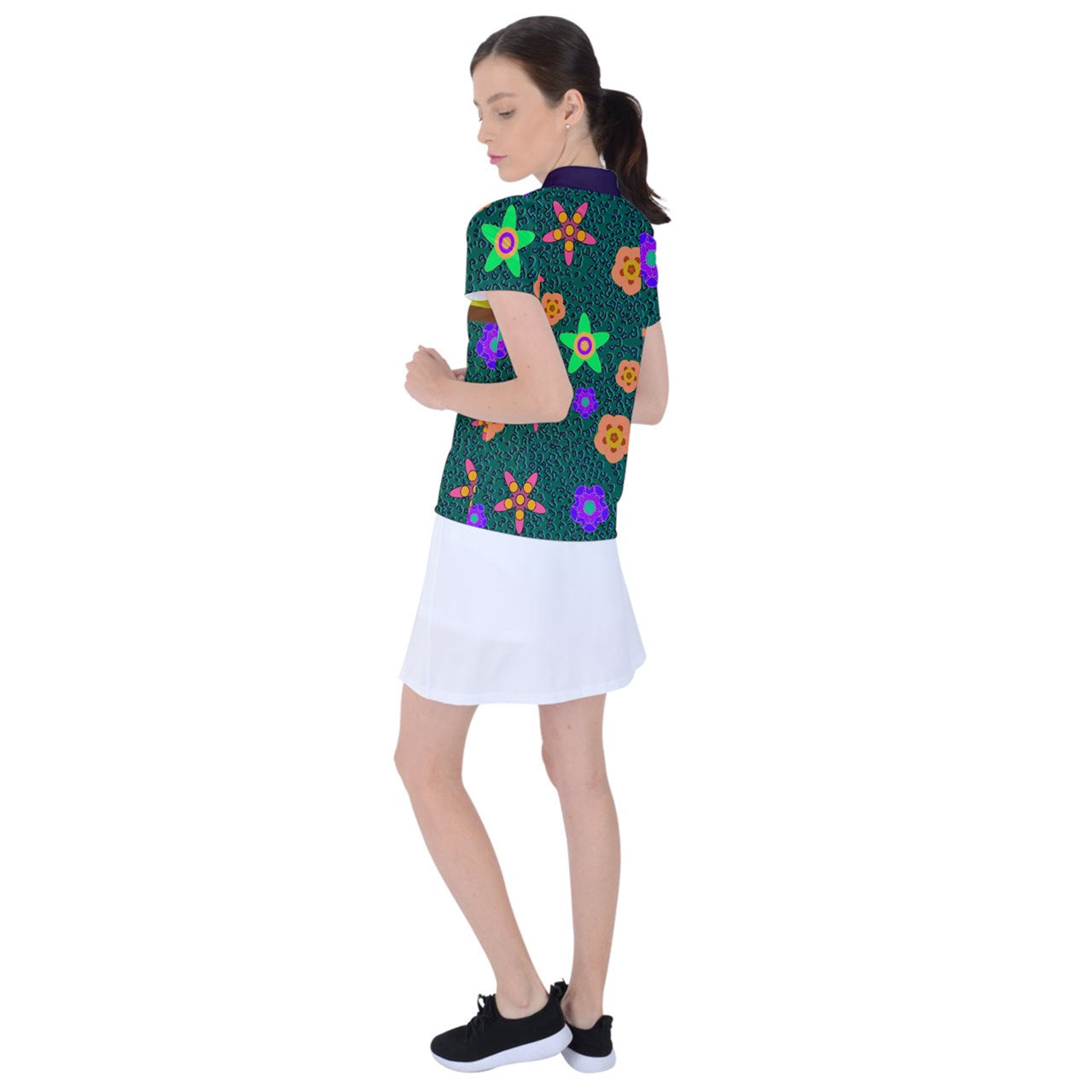 Cheeta Floral Indigo Collar Polo Tee