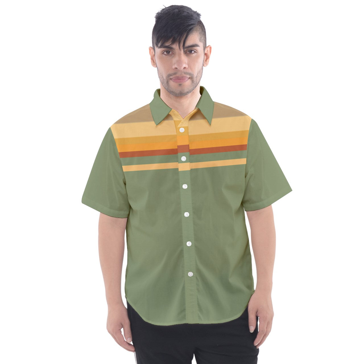 muted green striped Short Sleeve Shirt