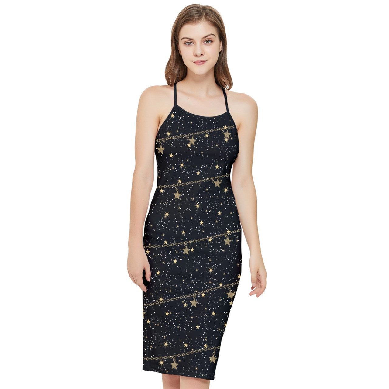 chain of stars Bodycon Cross Back Summer Dress