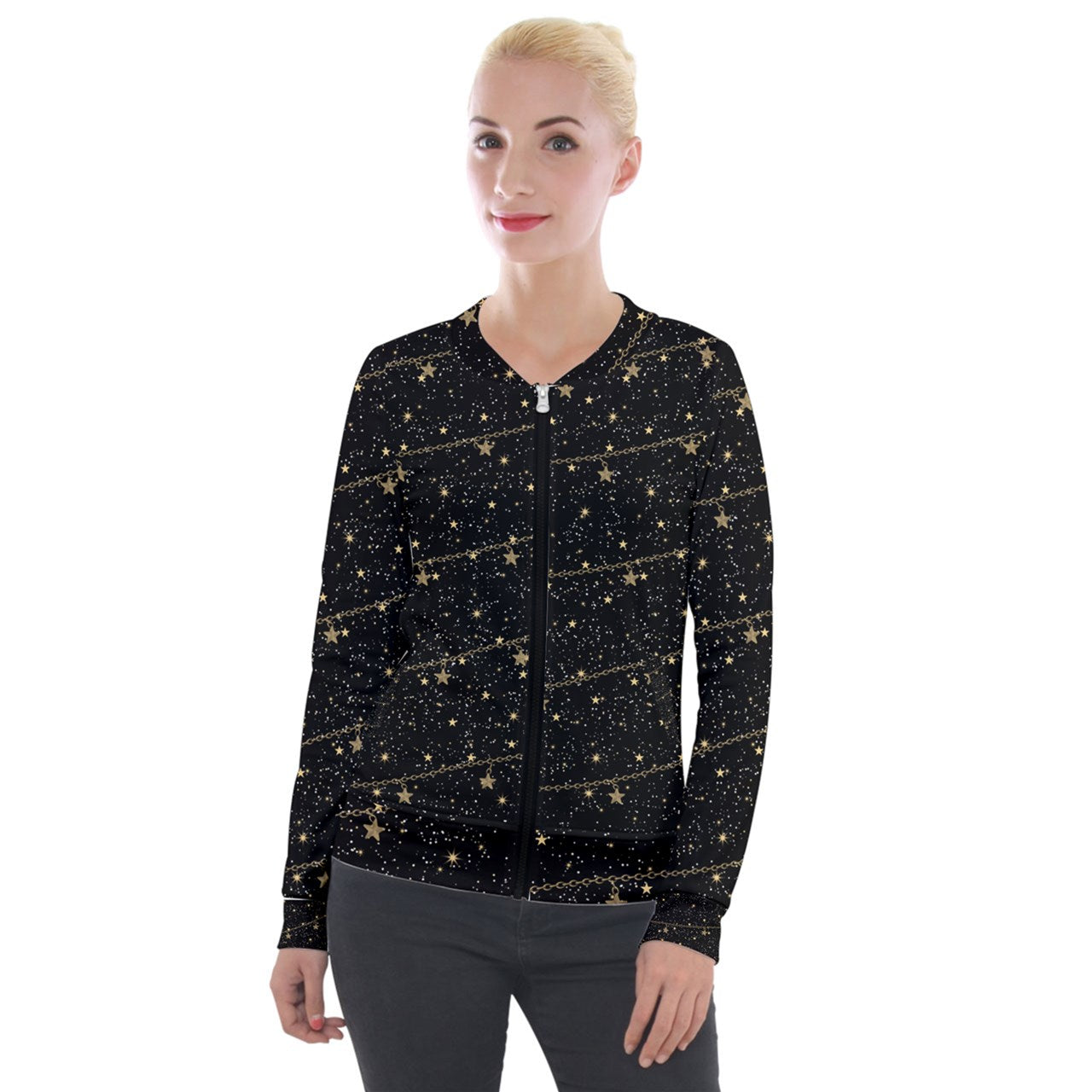 chain of stars Velvet Zip Up Jacket