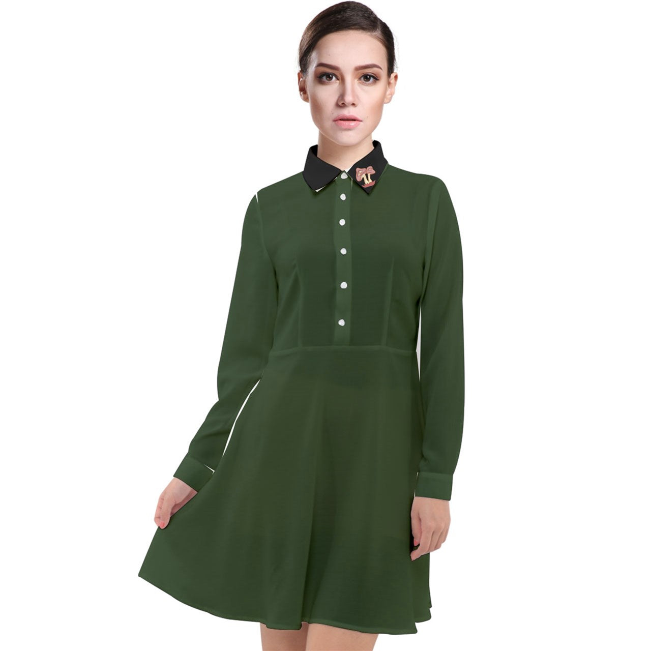 double mushroom black collar Long Sleeve Chiffon Shirt Dress