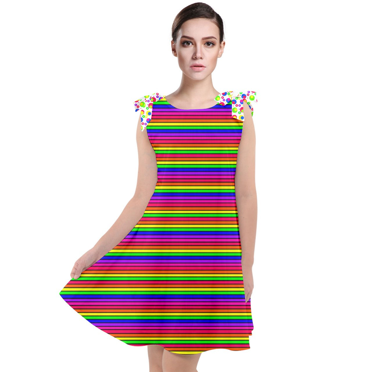 soft clown stripe Tie Up Tunic Dress
