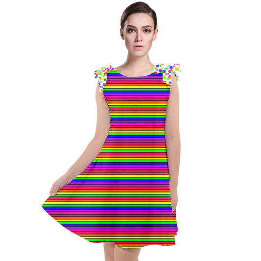 soft clown stripe Tie Up Tunic Dress