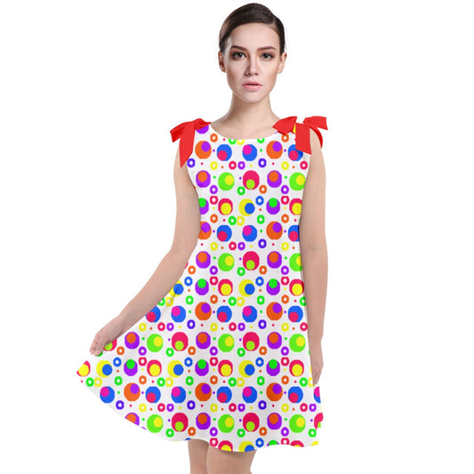 complex rainbow dot Tie Up Tunic Dress