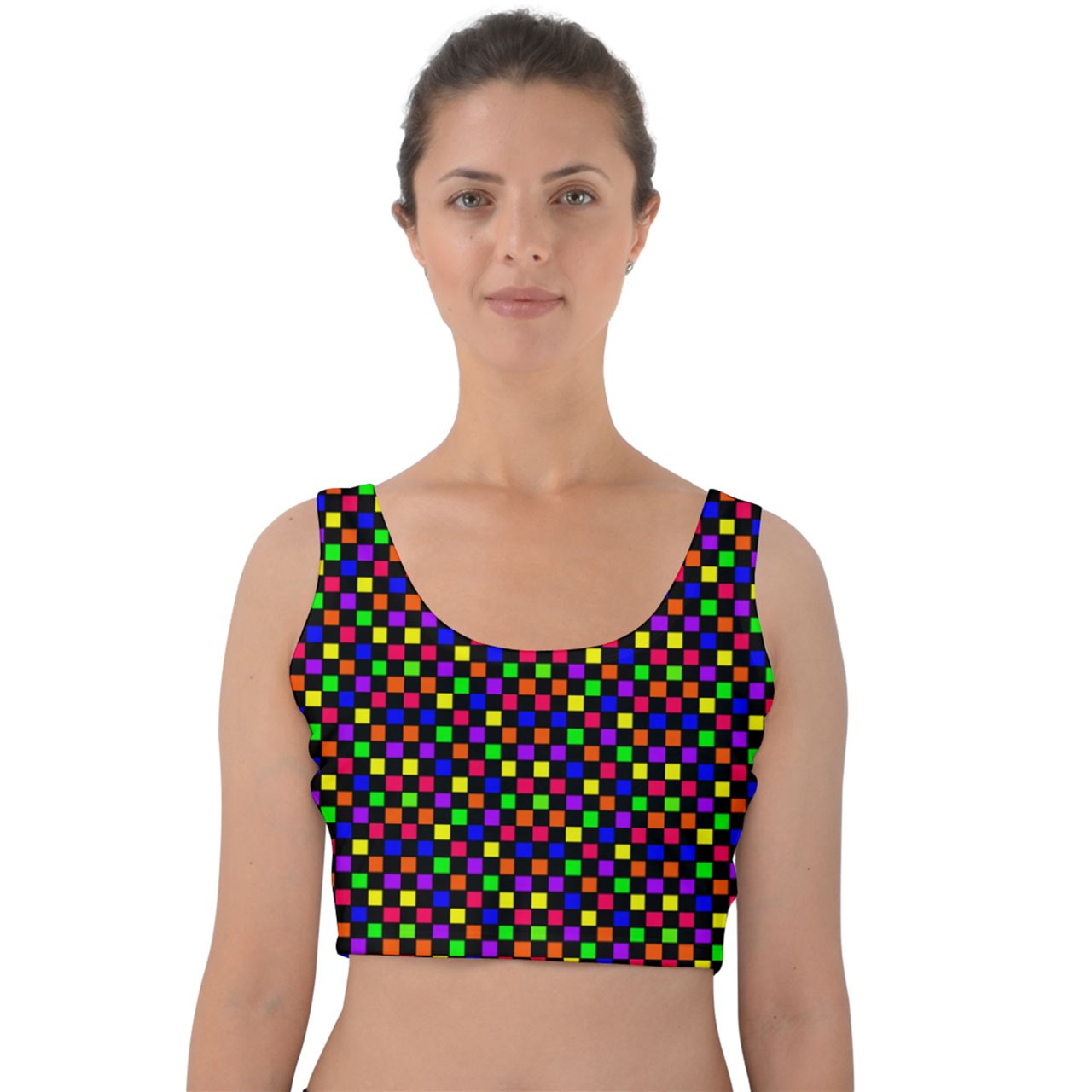 rainbow checker pattern Velvet Crop Top
