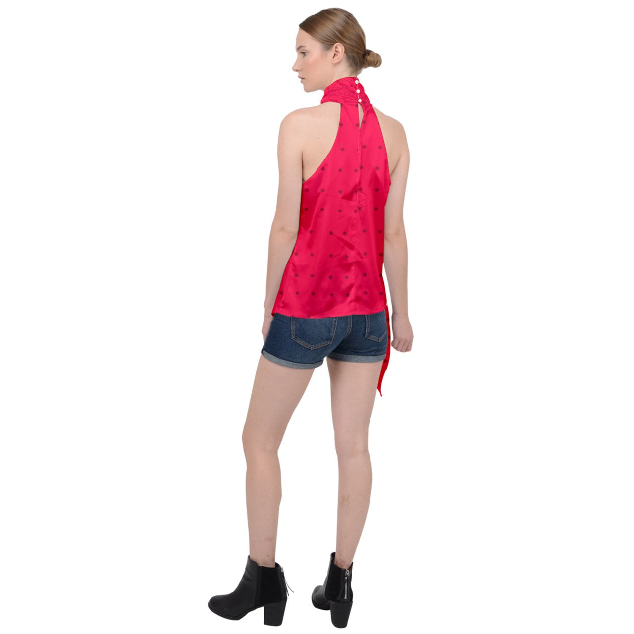 strawberries red dot Halter Asymmetric Satin Top