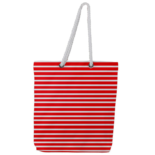 red beach stripe Full Print Rope Handle Tote (Large)