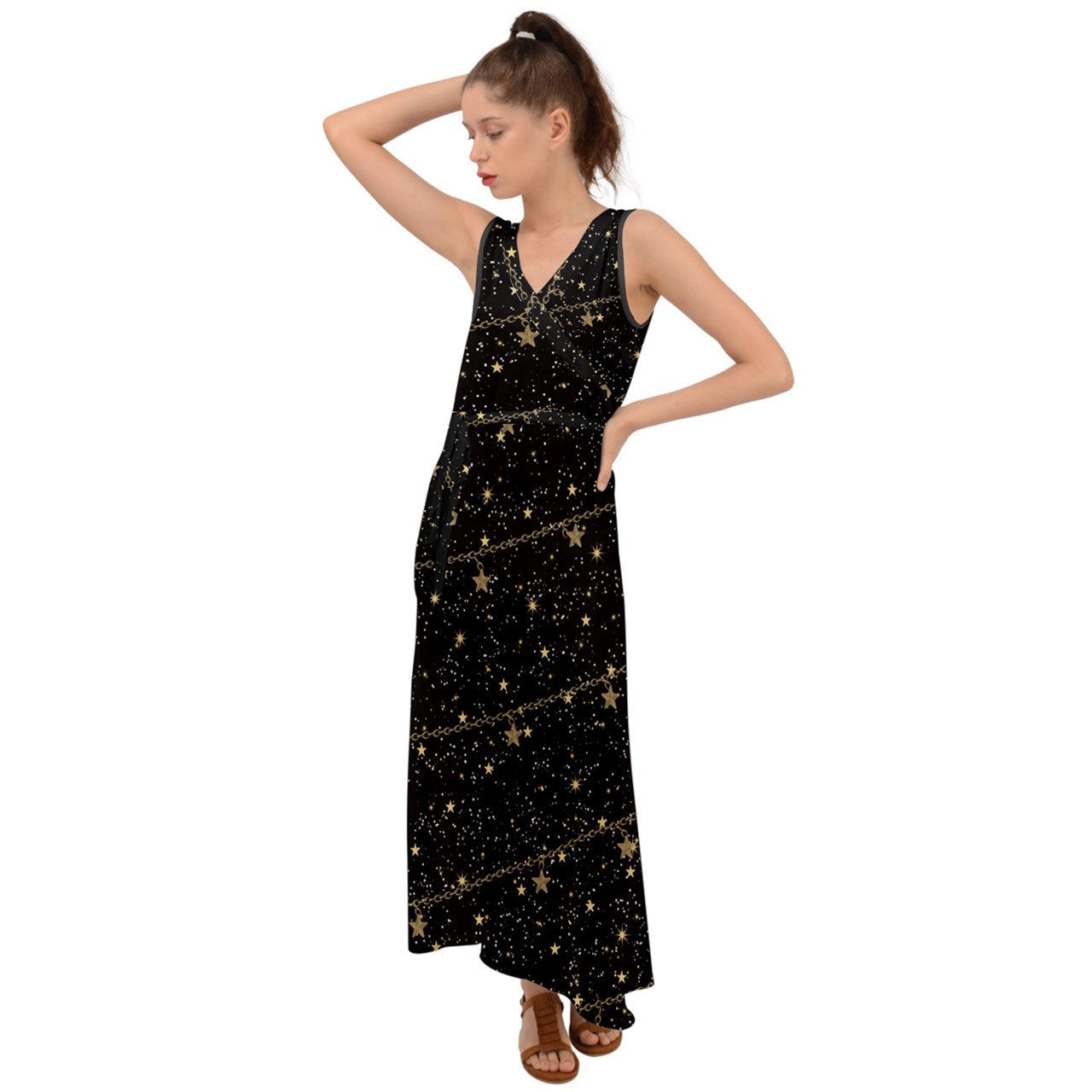chain of stars V-Neck Maxi Dress
