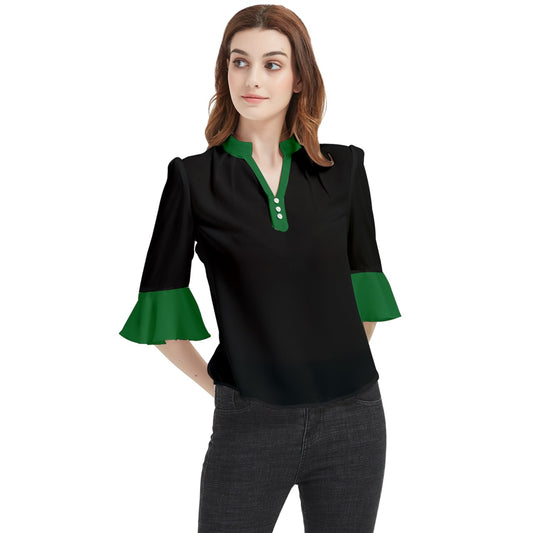 Ivy Collar Loose Horn Sleeve Chiffon Blouse