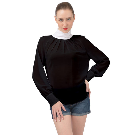 Fresh Paper Collar High Neck Long Sleeve Chiffon Top