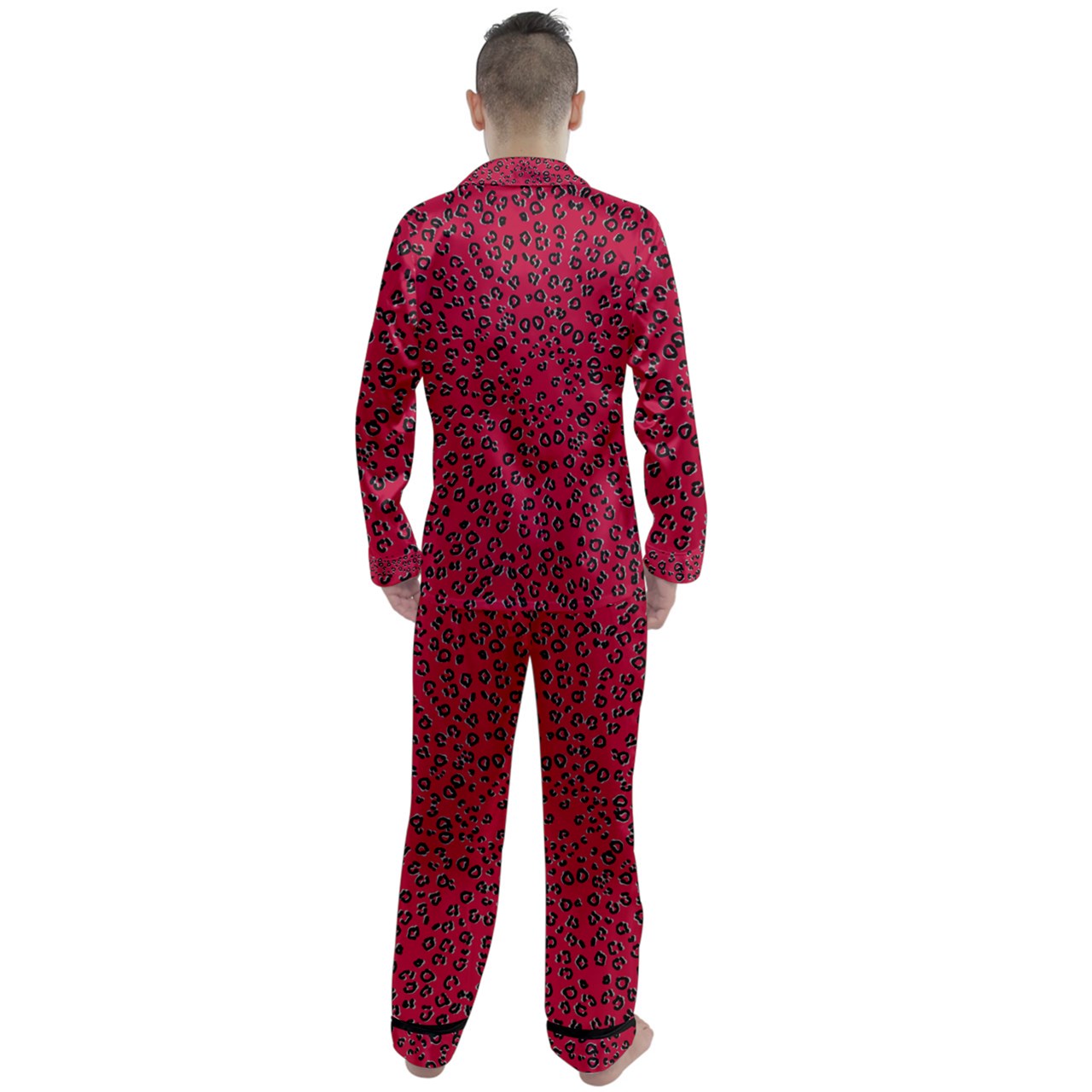 Red Cheetah Long Sleeve Satin Pajamas Set