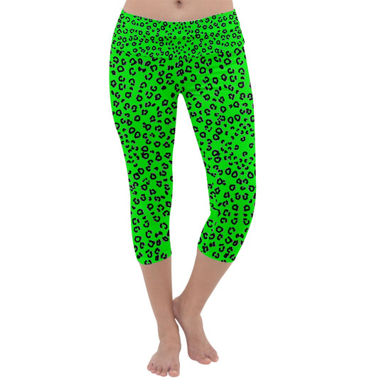 neon green cheetah Capri Yoga Leggings