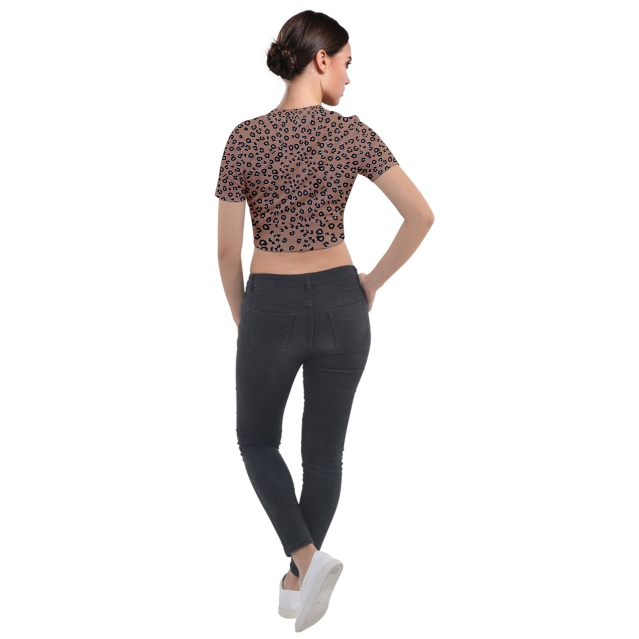 brown cheetah Short Sleeve Cropped Jacket