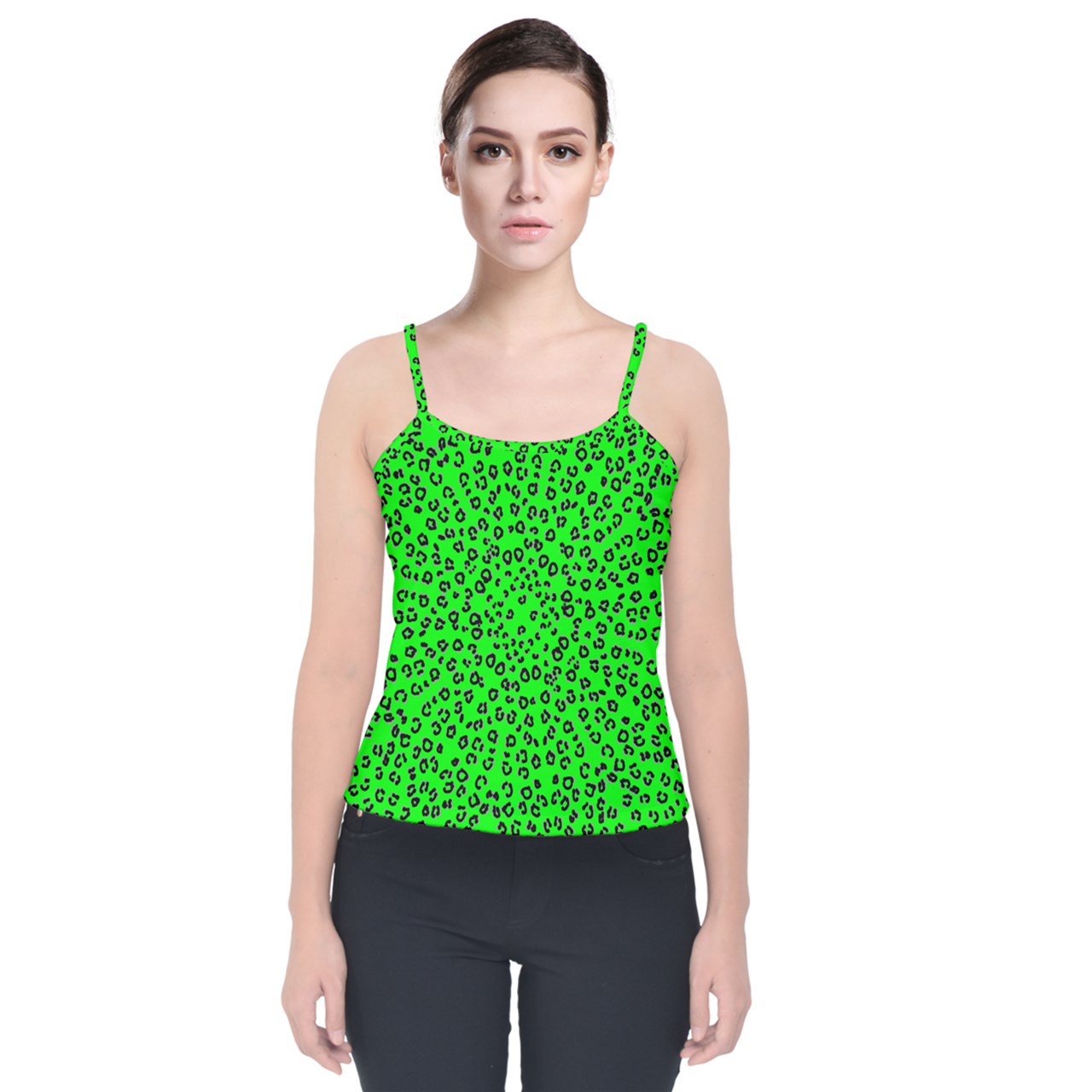 neon green cheetah Velvet Spaghetti Strap Top