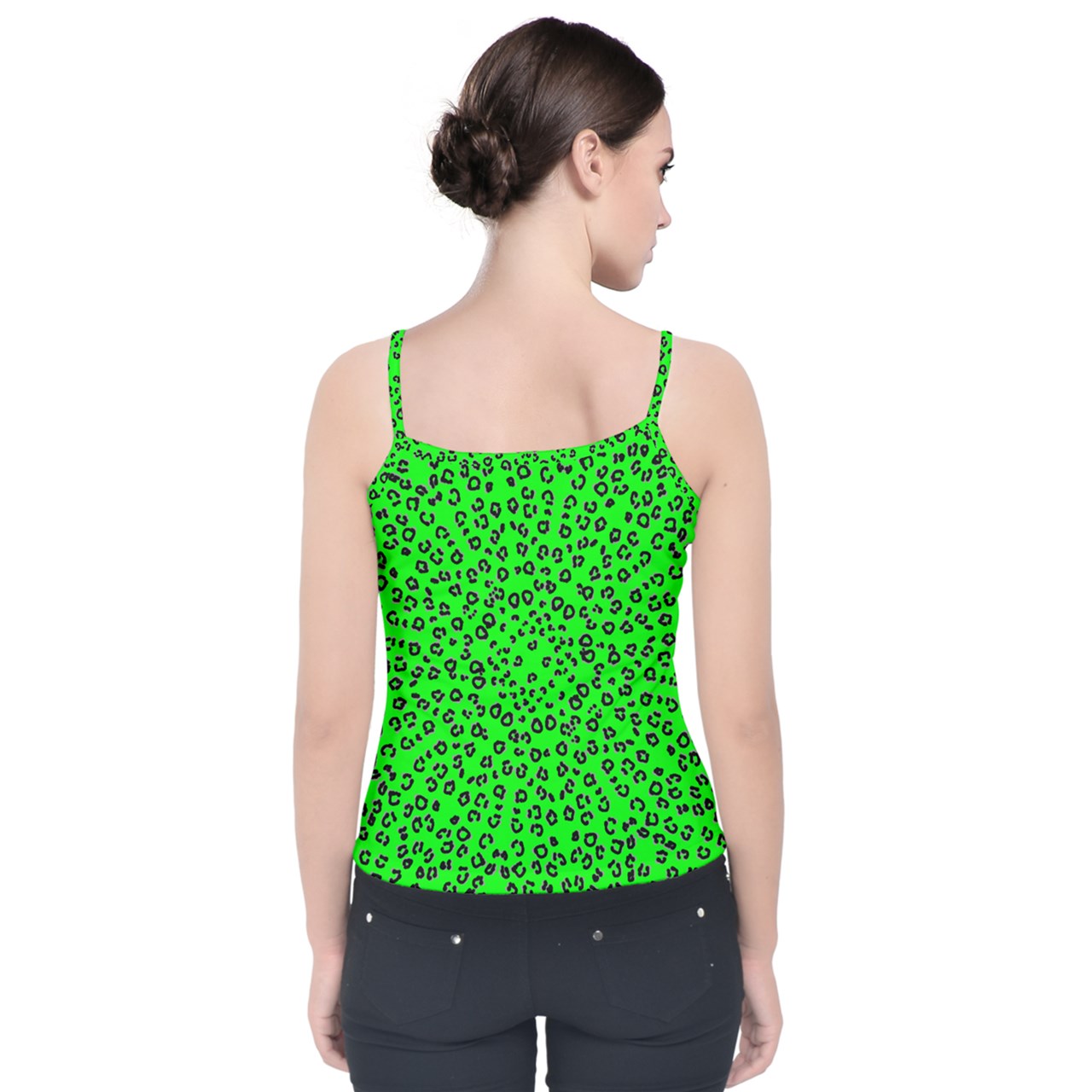 neon green cheetah Velvet Spaghetti Strap Top