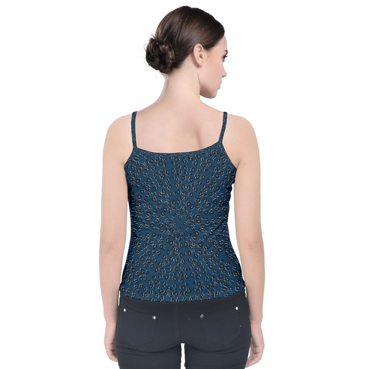 navy cheetah Velvet Spaghetti Strap Top