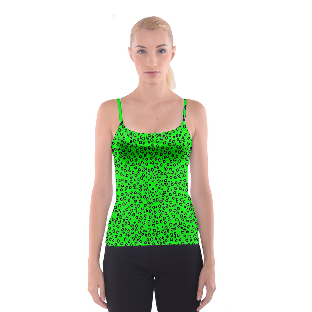neon green cheetah Spaghetti Strap Top