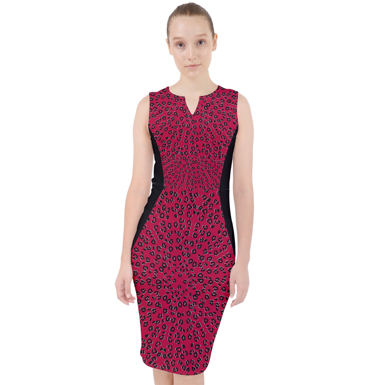Red Cheetah Midi Bodycon Dress