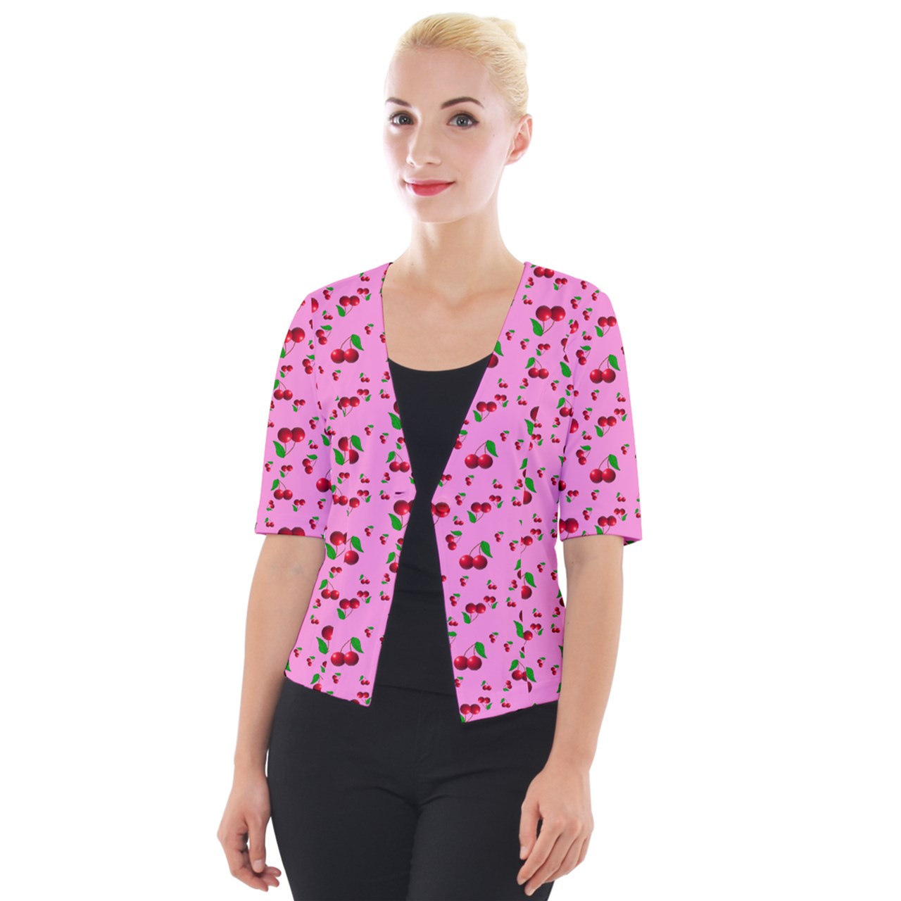 Pink Wayward Cherry Cropped Button Cardigan