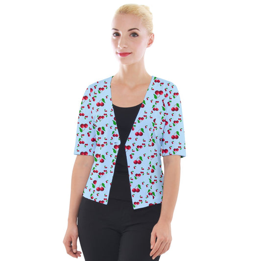 Blue Wayward Cherry Cropped Button Cardigan