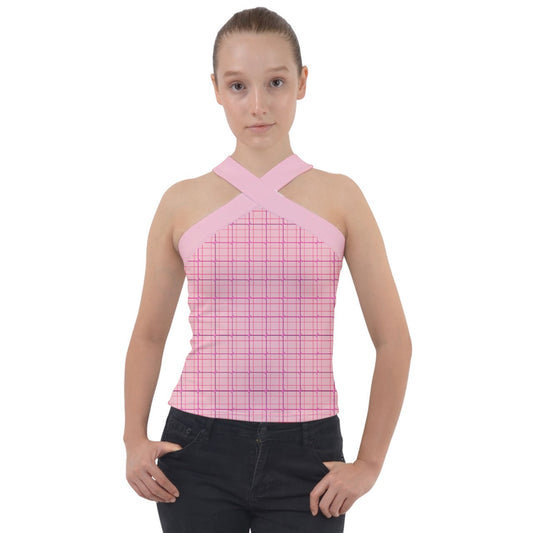 Pink y2k plaid Cross Neck Velour Top