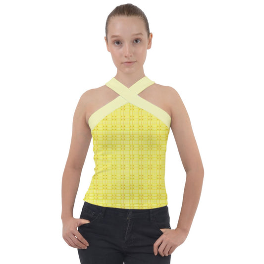 Yellow y2k plaid Cross Neck Velour Top