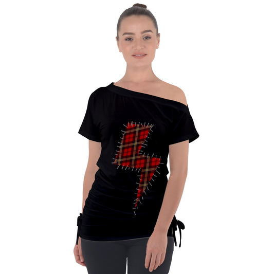 Club X Lightning Bolt Off Shoulder Tie-Up Tee