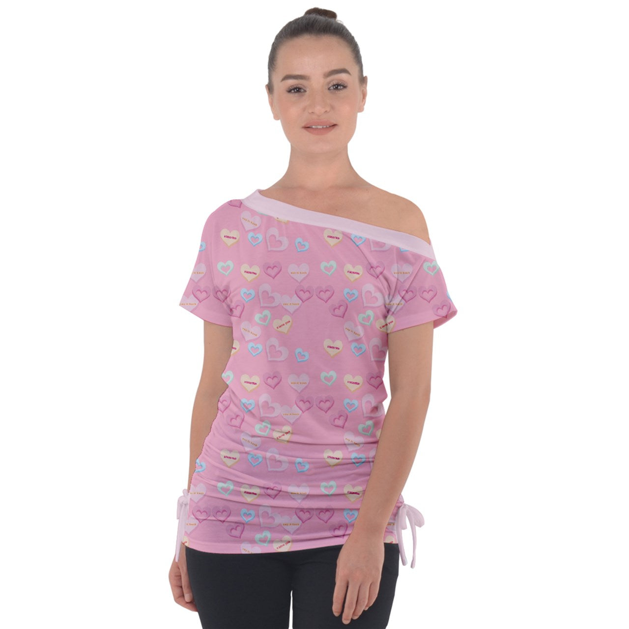 Candy Heart Lite Off Shoulder Tie-Up Tee