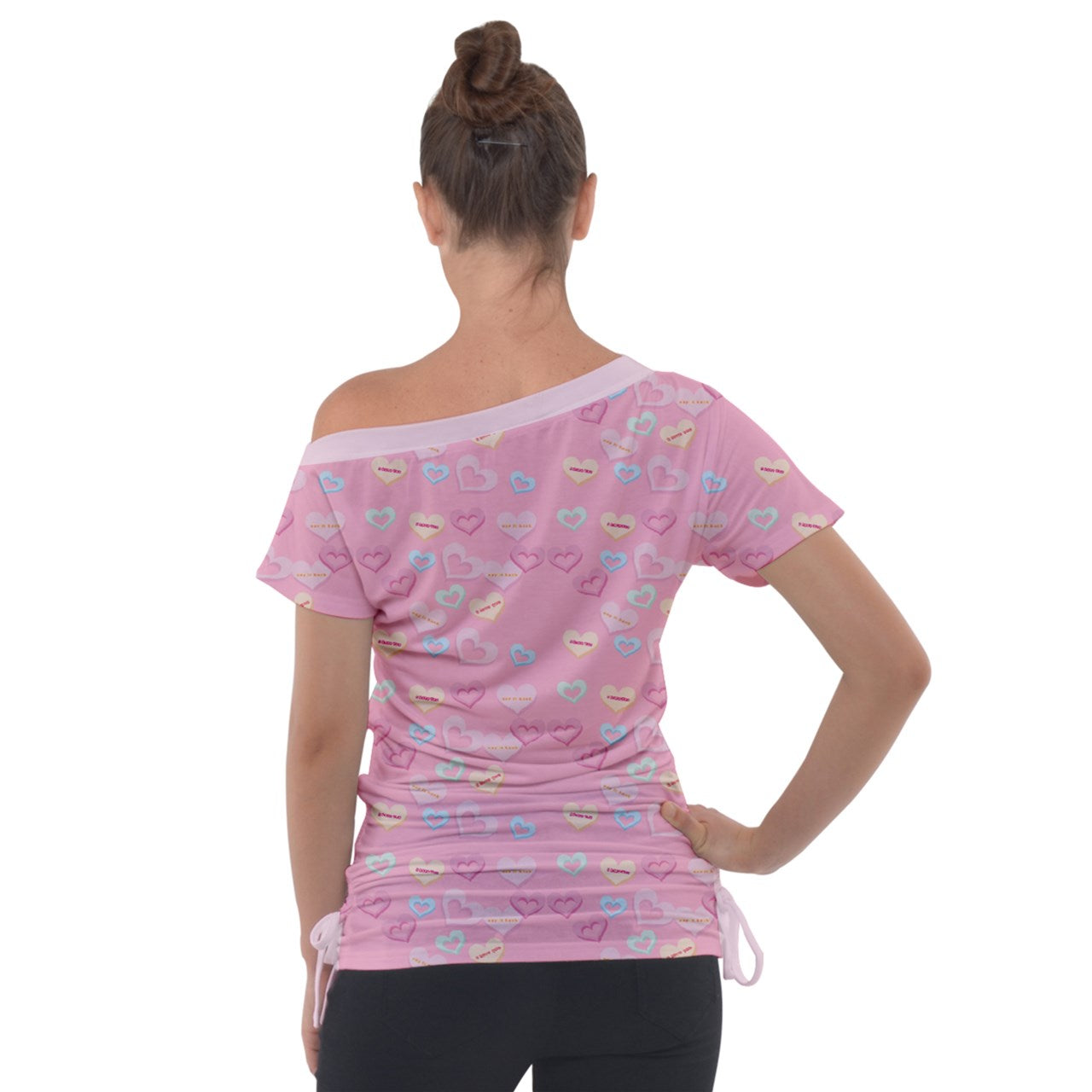 Candy Heart Lite Off Shoulder Tie-Up Tee