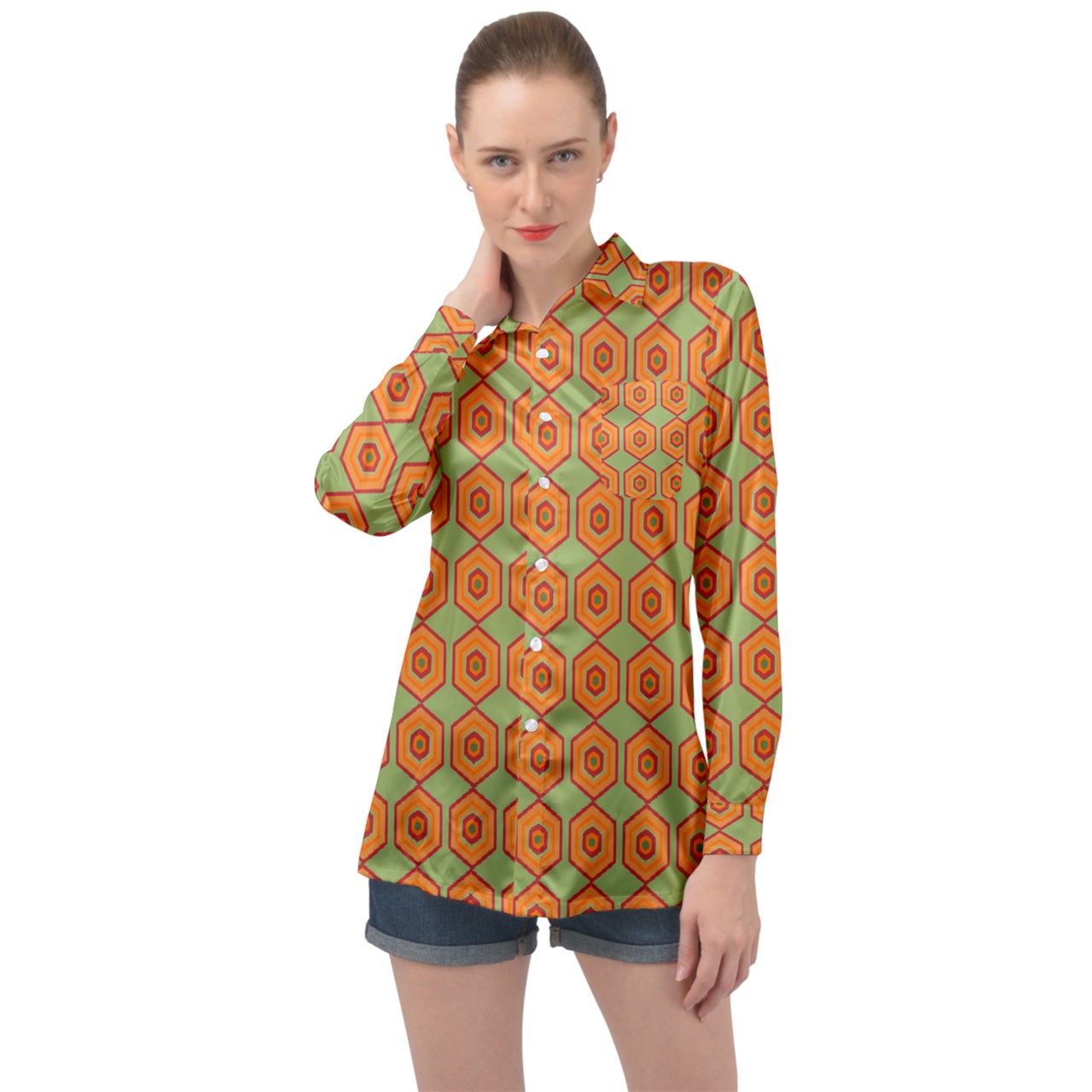 Groovy Beehive Long Sleeve Satin Shirt