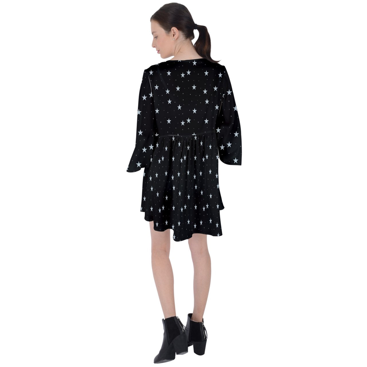 Clear Night V-Neck Flare Sleeve Mini Dress