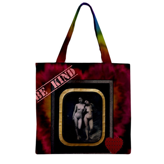 Rainbow Tie Dye Heart Be Kind Zipper Grocery Tote Bag