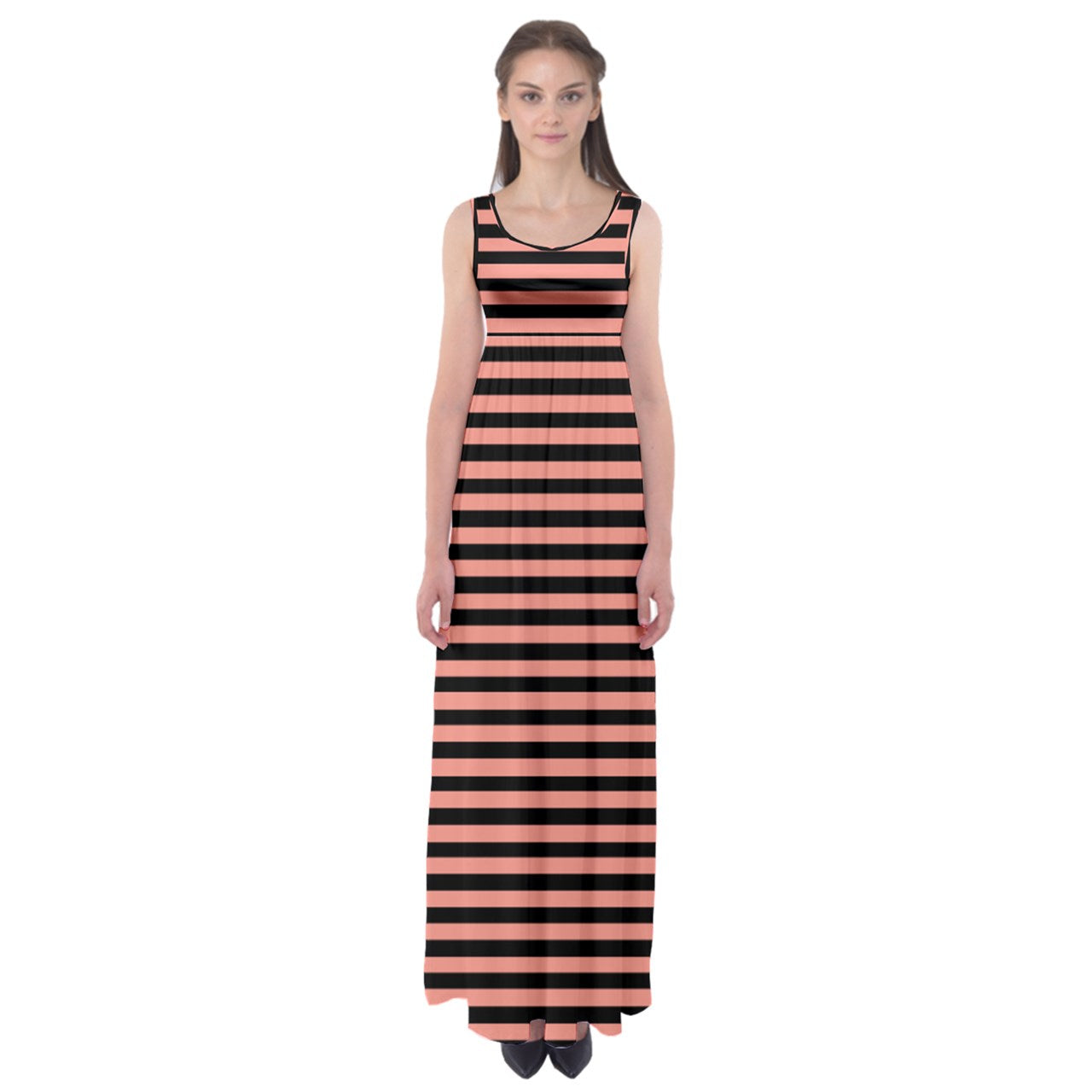 peach Bellini stripes Empire Waist Maxi Underdress