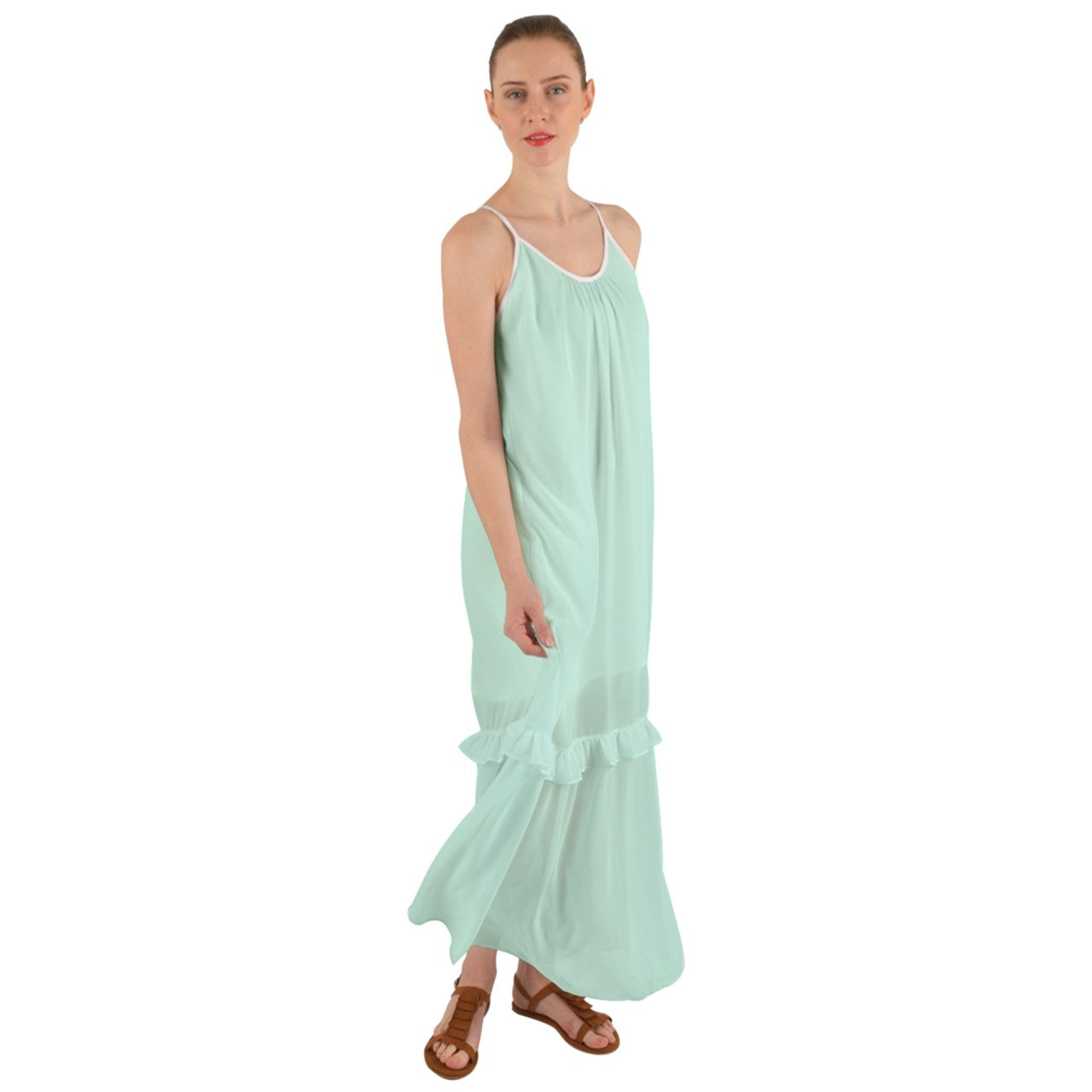 Icee Green Cami Maxi Ruffle Chiffon Underdress